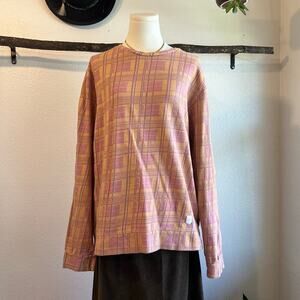 VSOP Pink Orange Plaid Print Organic Cotton Long Sleeve Pullover Sweater Size XL